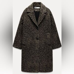 NWT Zara Wool Blend Animal Print Coat